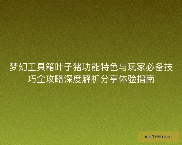 梦幻工具箱叶子猪功能特色与玩家必备技巧全攻略深度解析分享体验指南